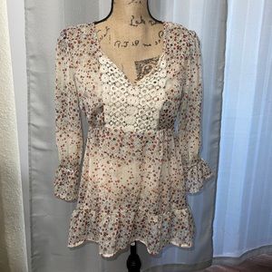 DECREE Yellow Gold Boho Feminine Sheer Floral Ruffle Cottagecore Blouse | XL
